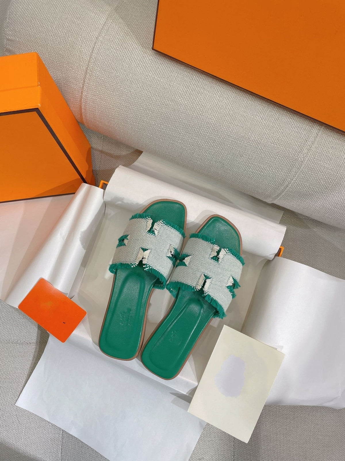 Hermes 0RAN Sandal Teal Blue Canvas