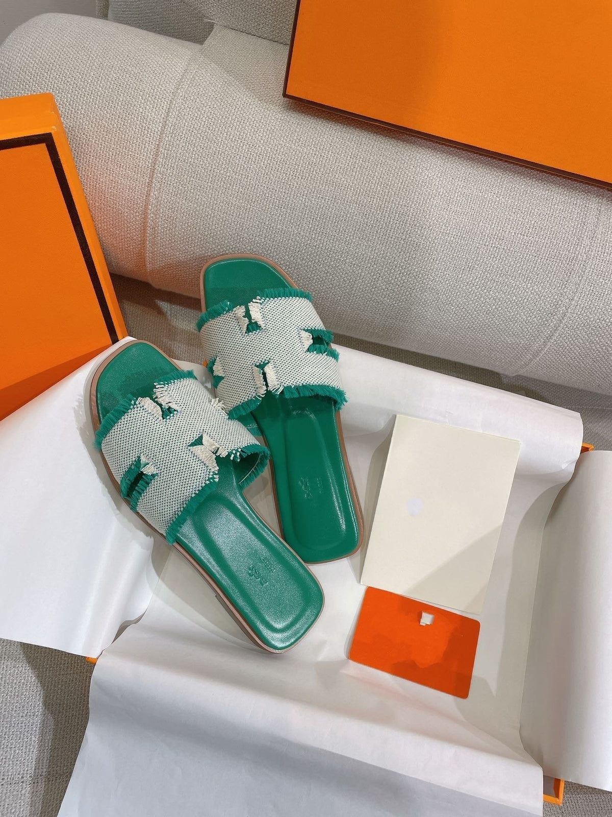 Hermes 0RAN Sandal Teal Blue Canvas