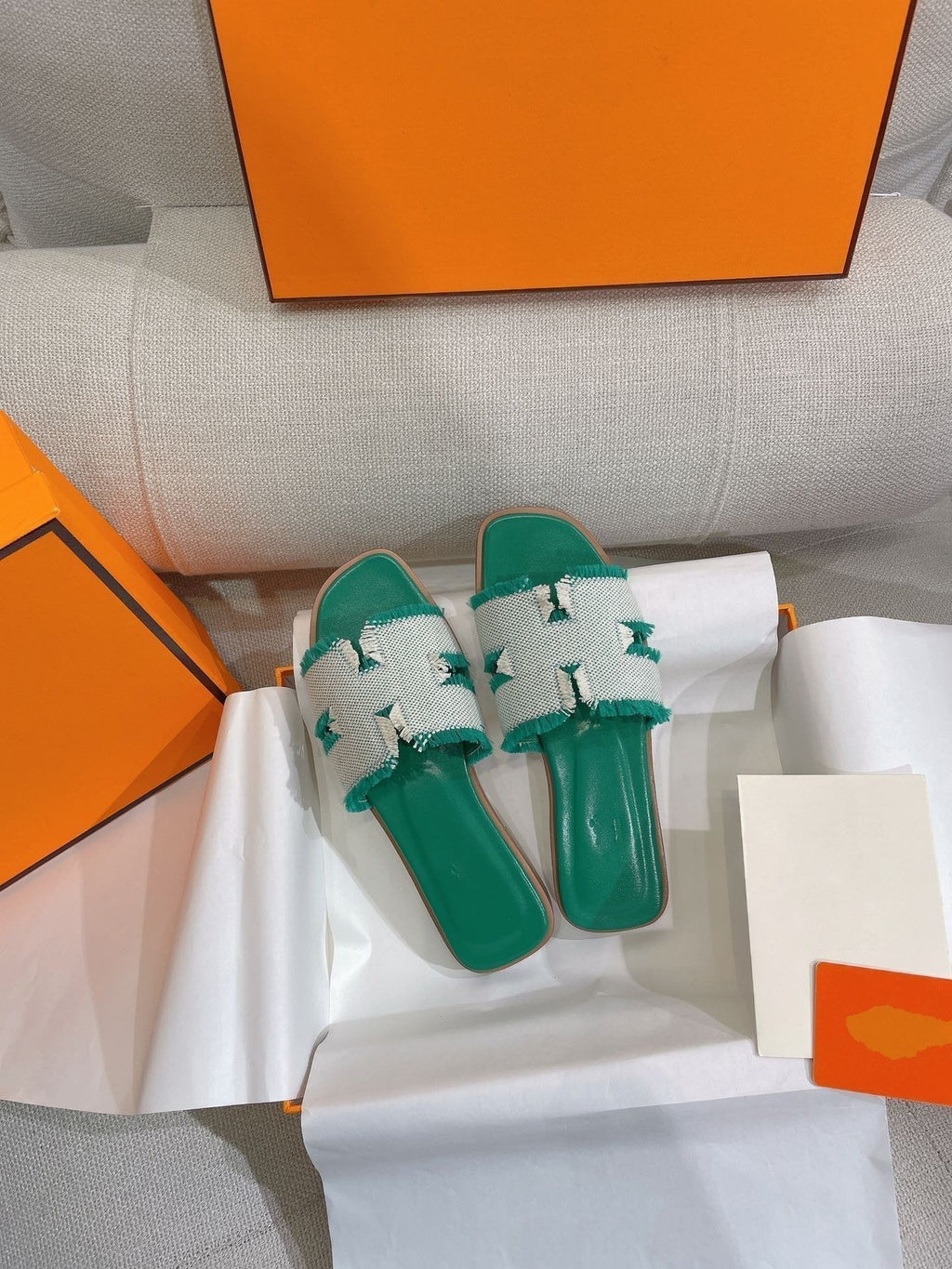 Hermes 0RAN Sandal Teal Blue Canvas