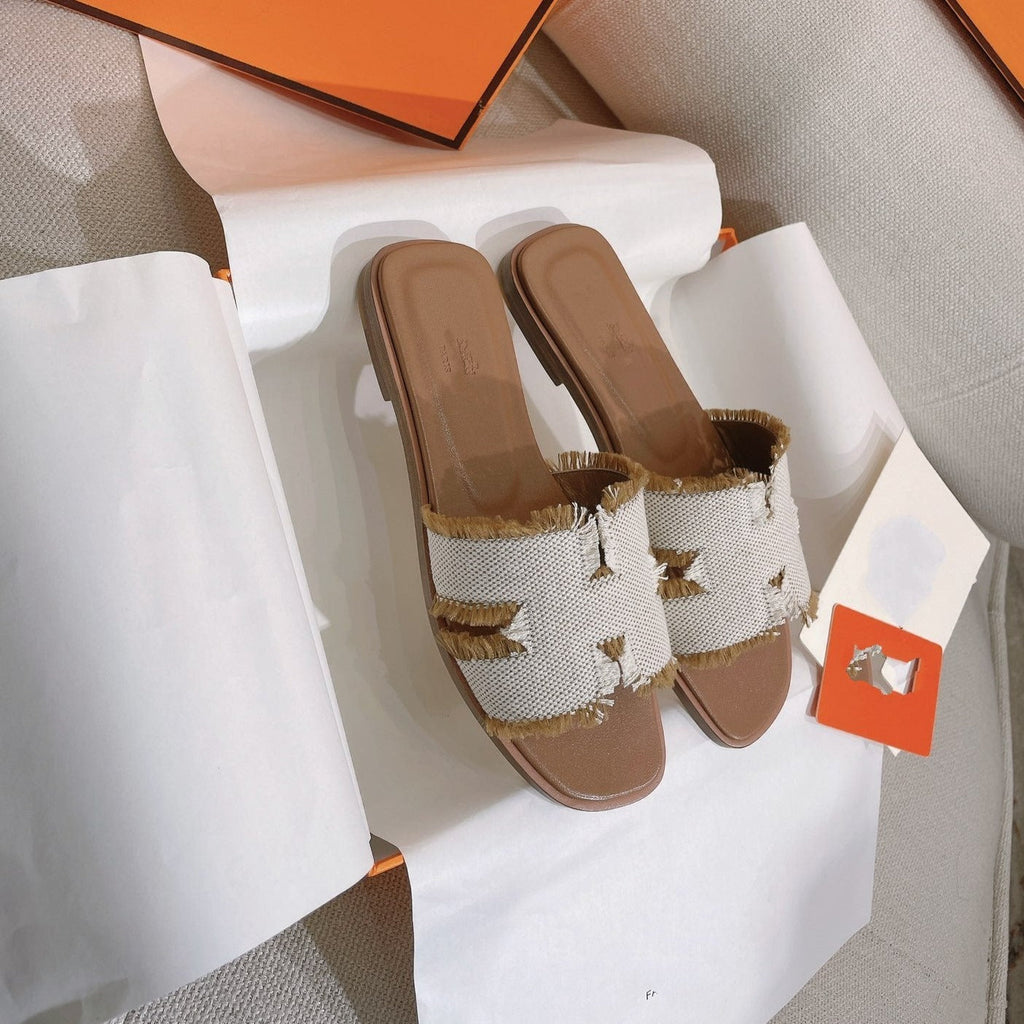 Hermes 0RAN Sandal Gray Cloud Canvas
