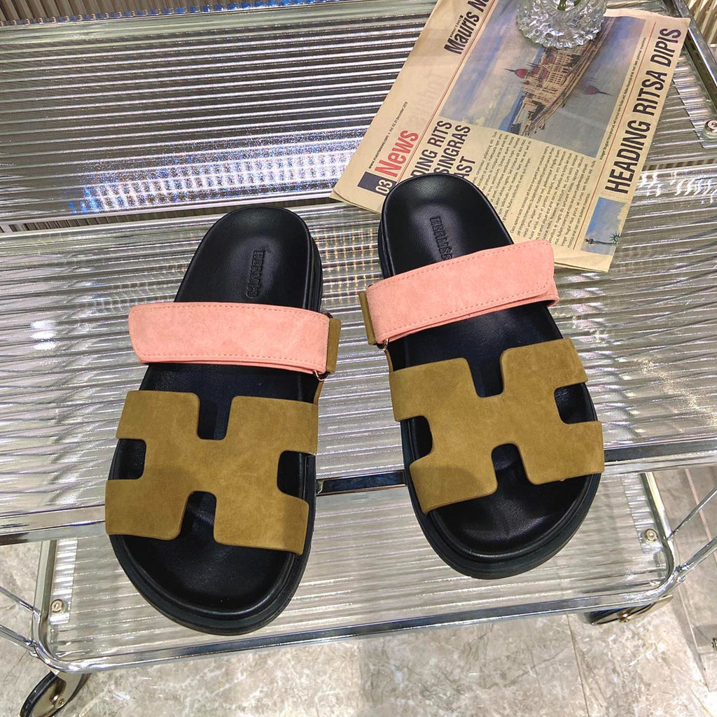 Hermes Chypre Sandal Army Mix Light Pink Suede