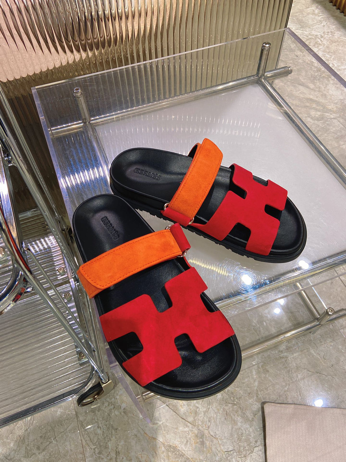 Hermes Chypre Sandal Red Mix Orange Suede