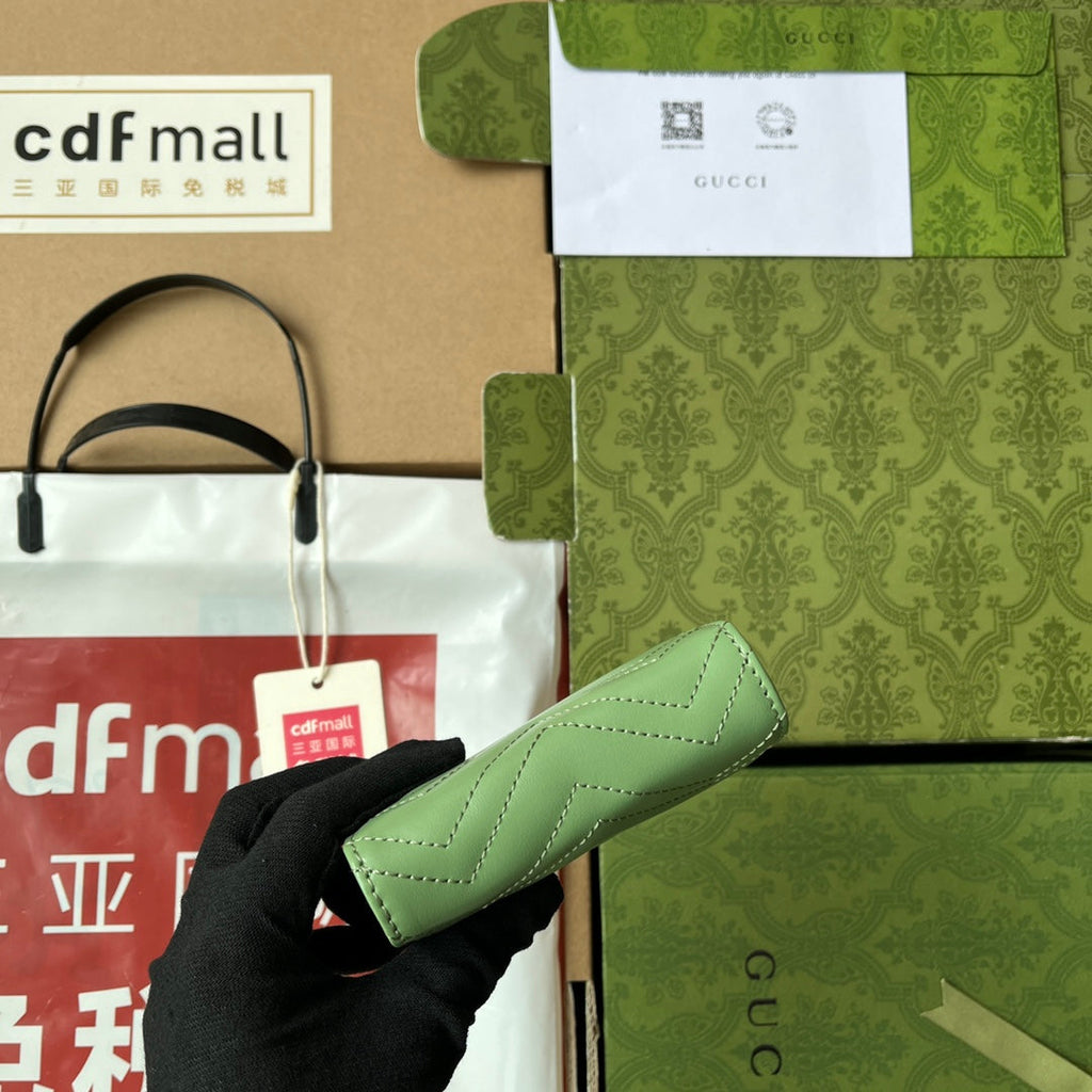 Gucci Marmont Quilted Wallet 11 in Light Green Lambskin