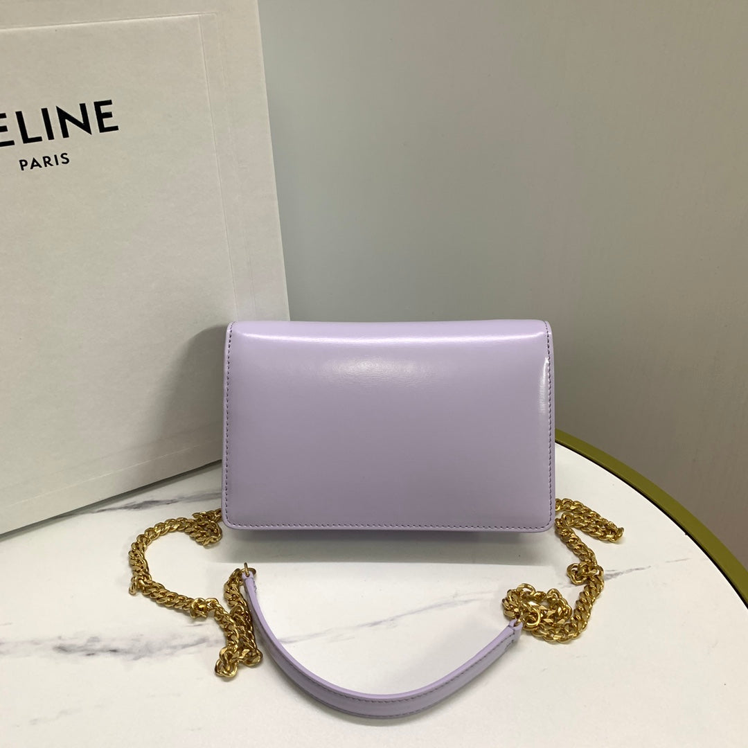 Celine Wallet On Chain Margo 19 in Light Lilac Smooth Calfskin Gold Hardware