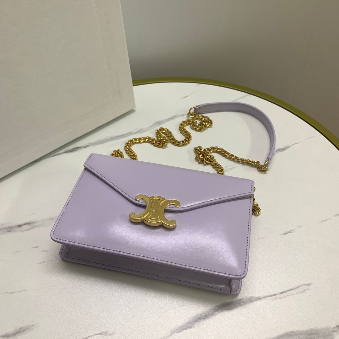Celine Wallet On Chain Margo 19 in Light Lilac Smooth Calfskin Gold Hardware