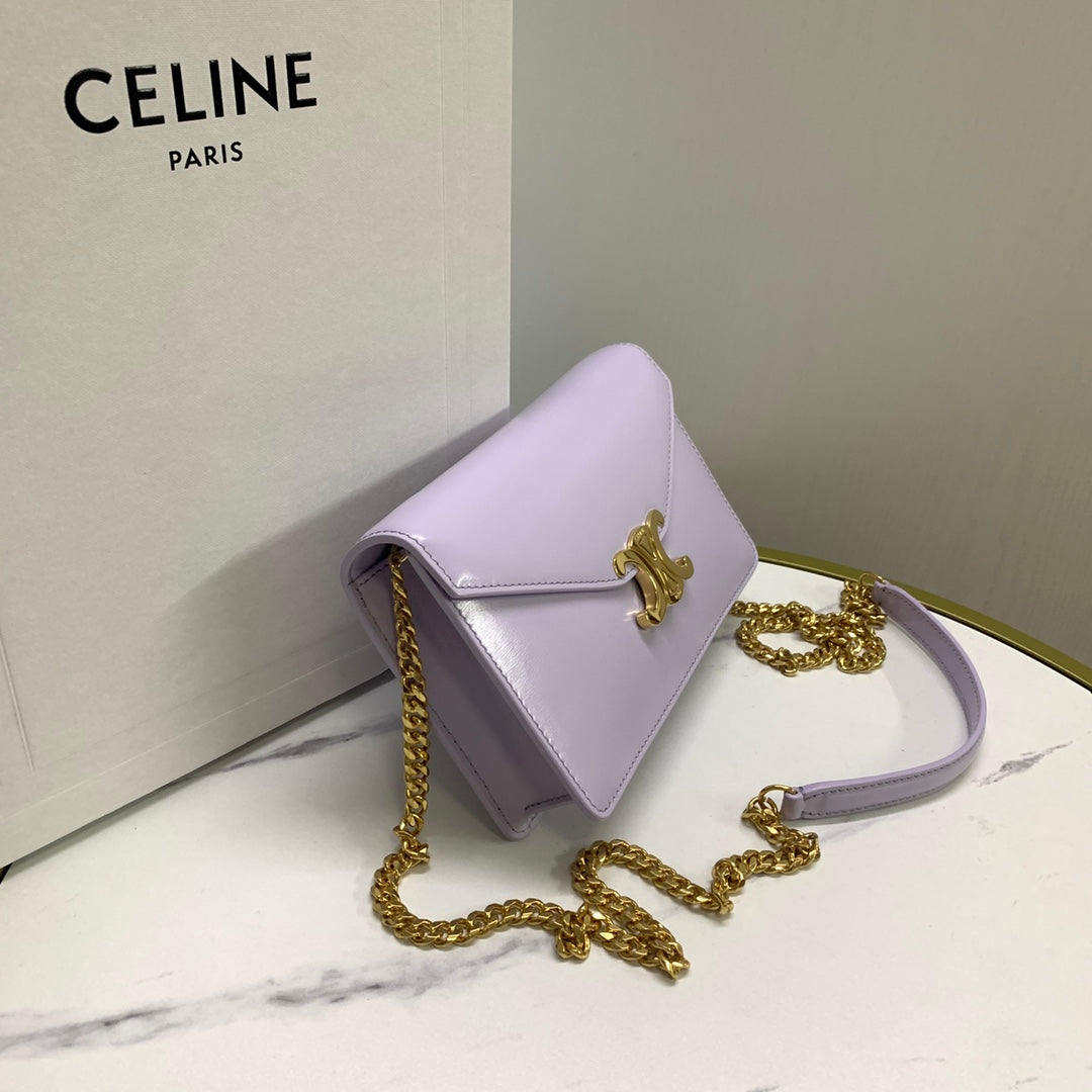Celine Wallet On Chain Margo 19 in Light Lilac Smooth Calfskin Gold Hardware