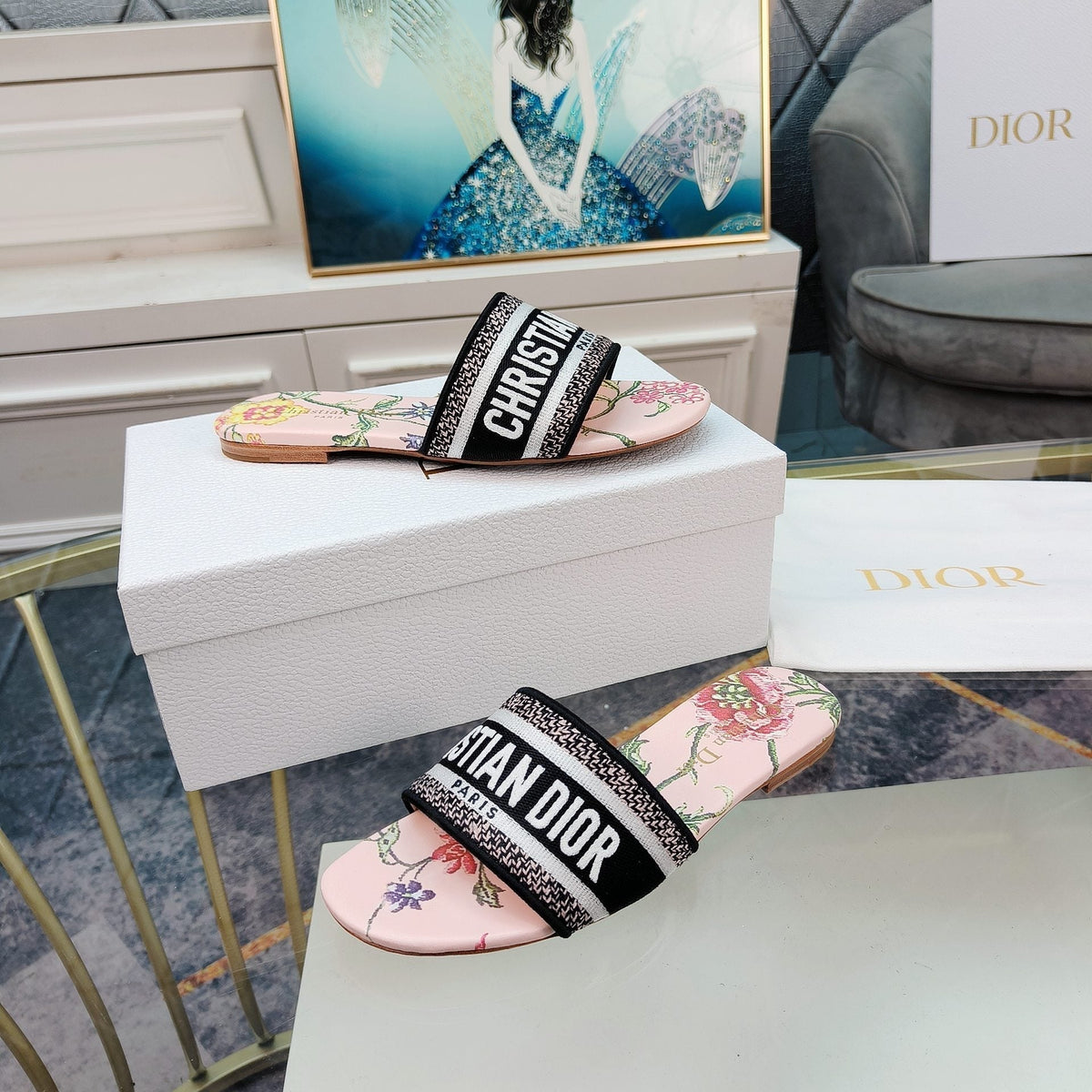Dior CD Mule Dway Slide 10mm Multi-Motifs Style 9