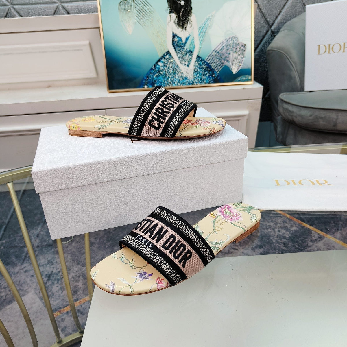 Dior CD Mule Dway Slide 10mm Multi-Motifs Style 8