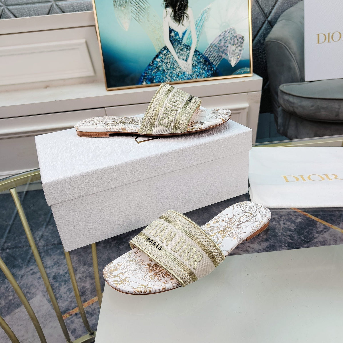Dior CD Mule Dway Slide 10mm Multi-Motifs Style 7