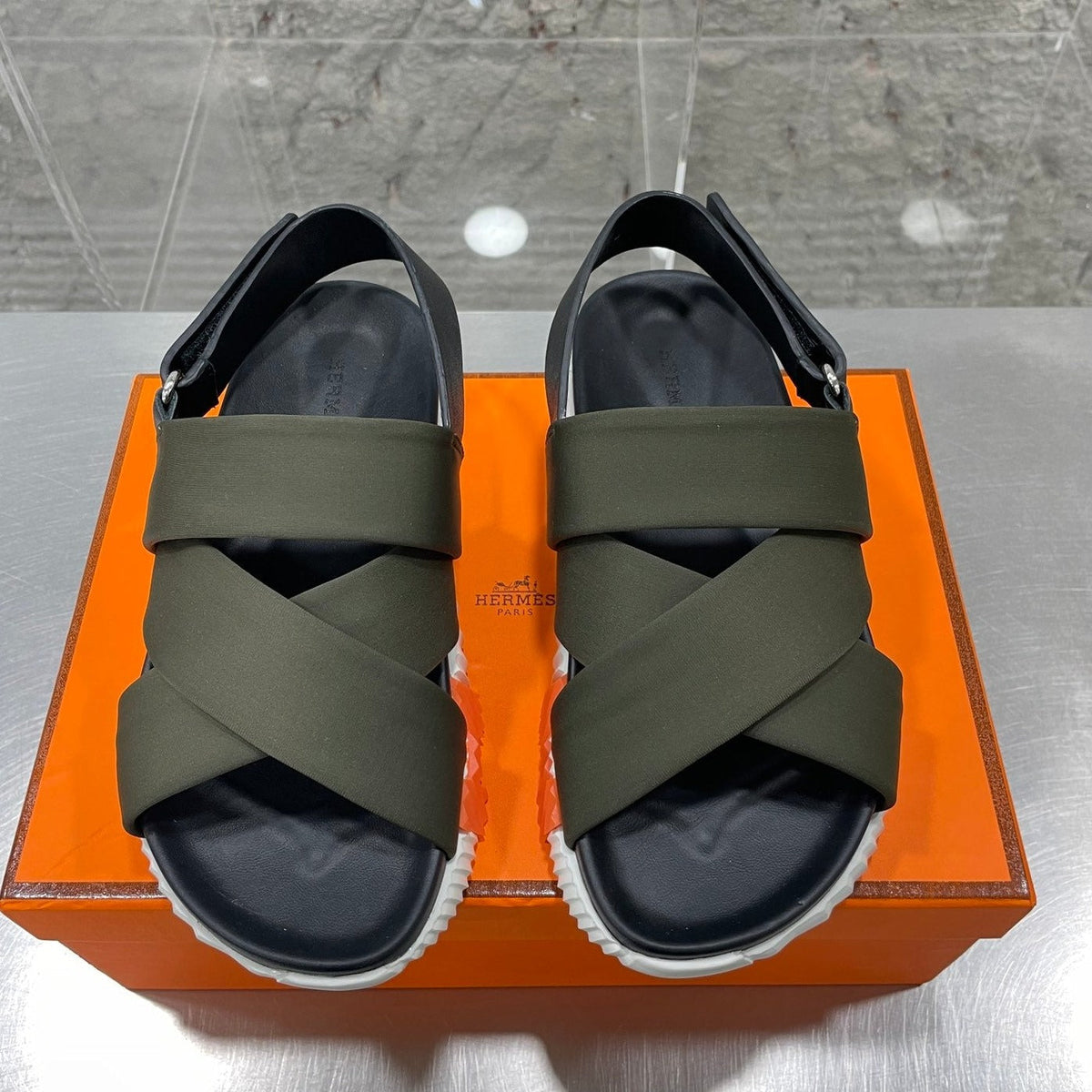 Hermes Electric Sandal Black Mix Dark Army Calfskin