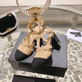 Chanel Double C Heeled Sandals Tan Cream Lambskin