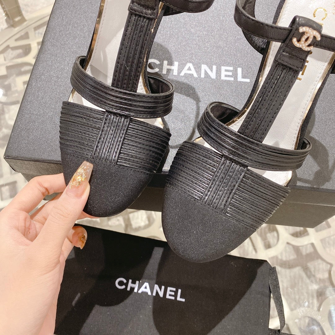Chanel Double C Heeled Sandals Black Lambskin