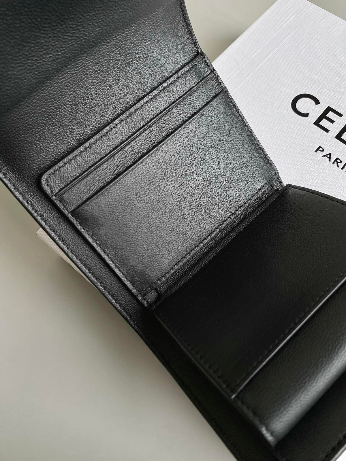 Celine Triphome 10 Trifold Wallet Calfskin Black