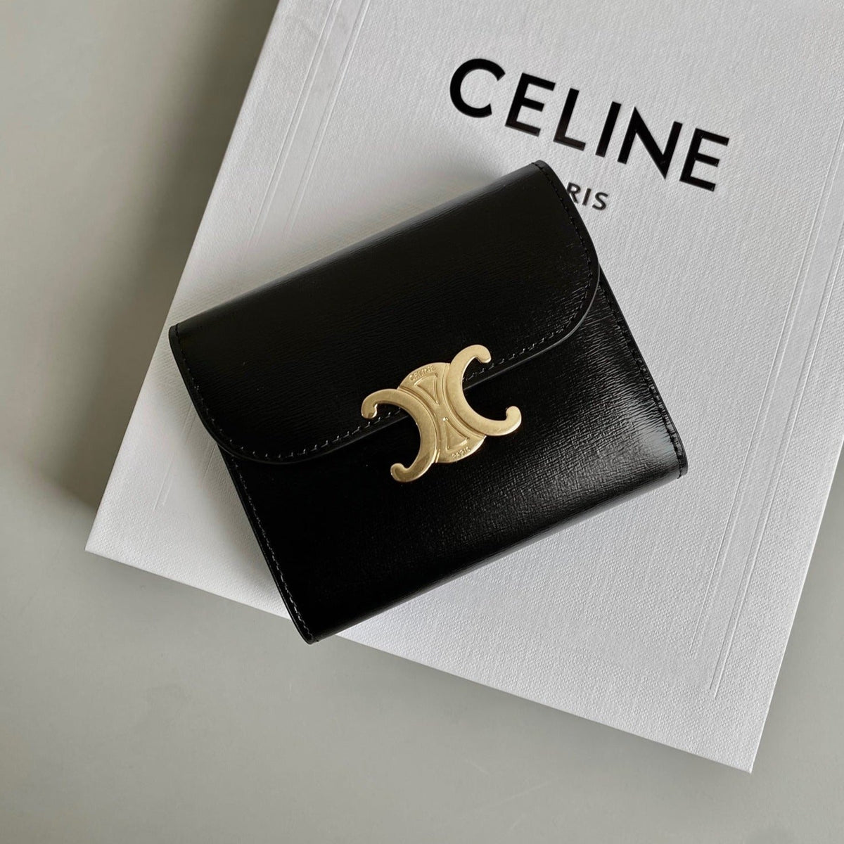 Celine Triphome 10 Trifold Wallet Calfskin Black