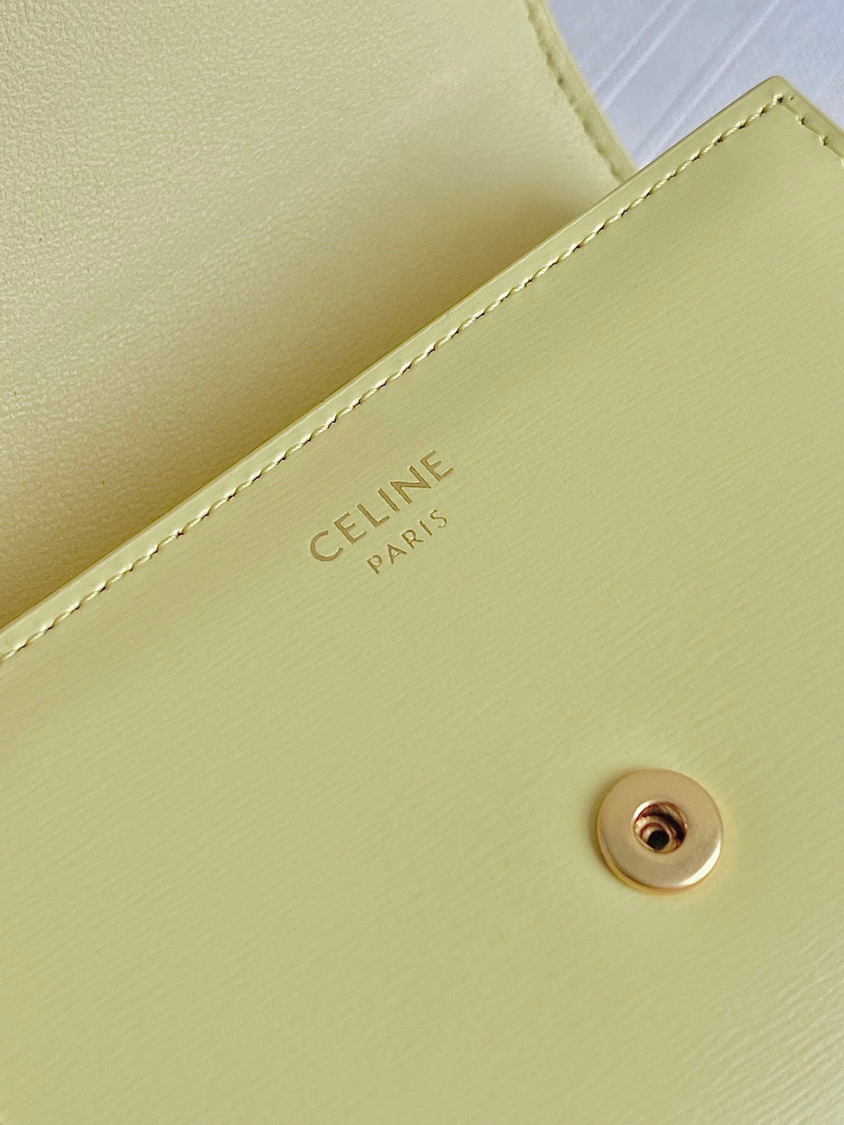 Celine Triphome 10 Trifold Wallet Calfskin Yellow Pastel