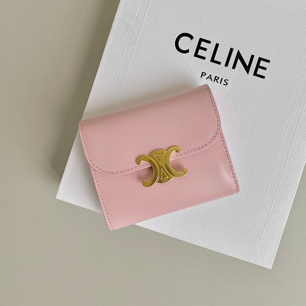 Celine Triphome 10 Trifold Wallet Calfskin Pink Pastel