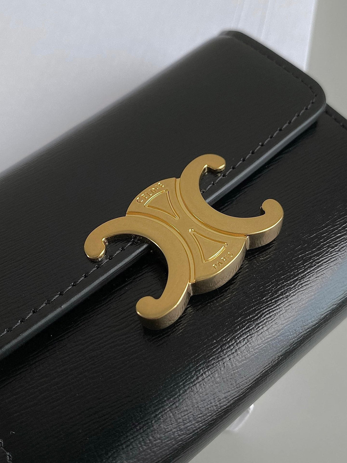 Celine Triomphe 9 Wallet Two-In-One Black Calfskin