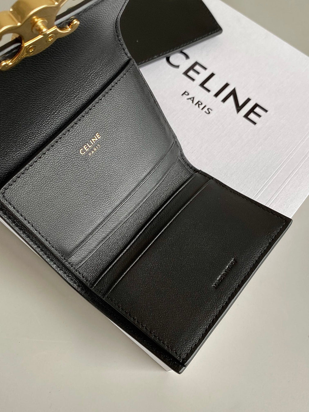 Celine Triomphe 9 Wallet Two-In-One Black Calfskin