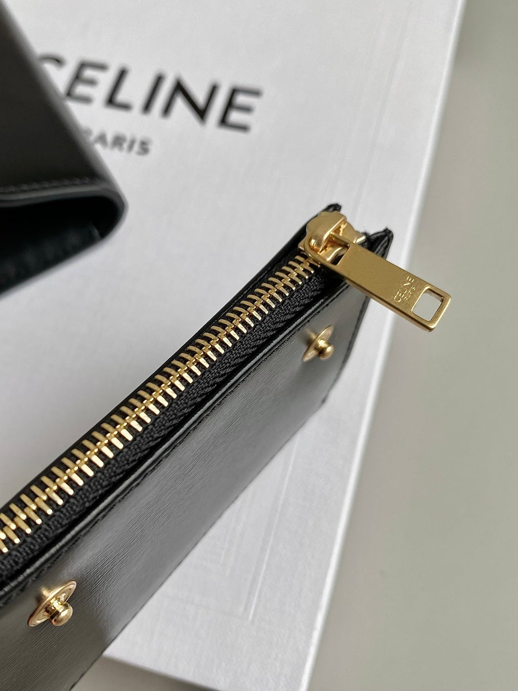 Celine Triomphe 9 Wallet Two-In-One Black Calfskin