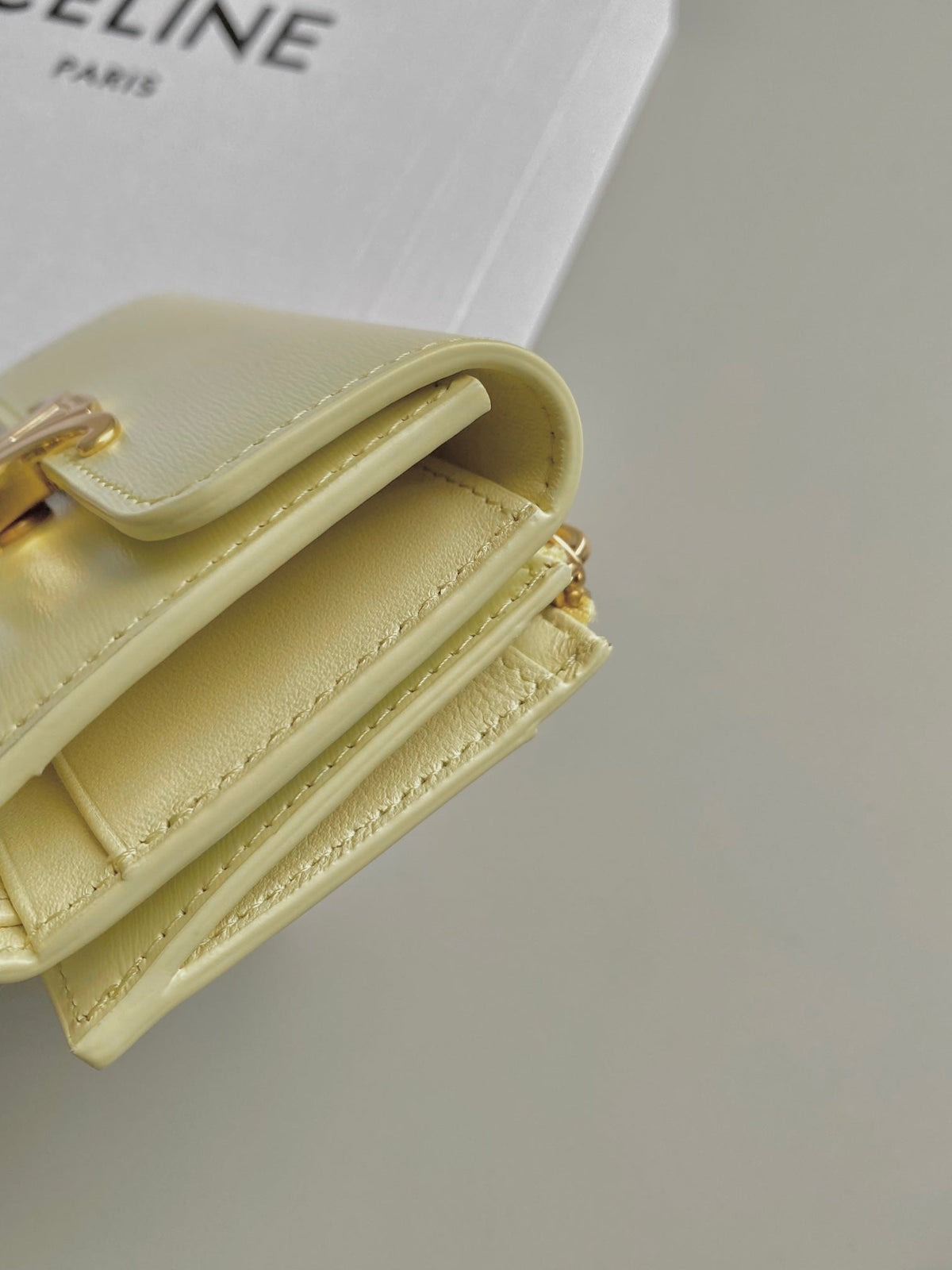 Celine Triomphe 9 Wallet Two-In-One Yellow Pastel Calfskin
