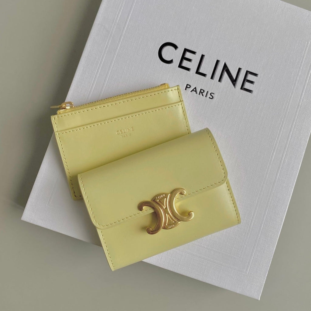 Celine Triomphe 9 Wallet Two-In-One Yellow Pastel Calfskin