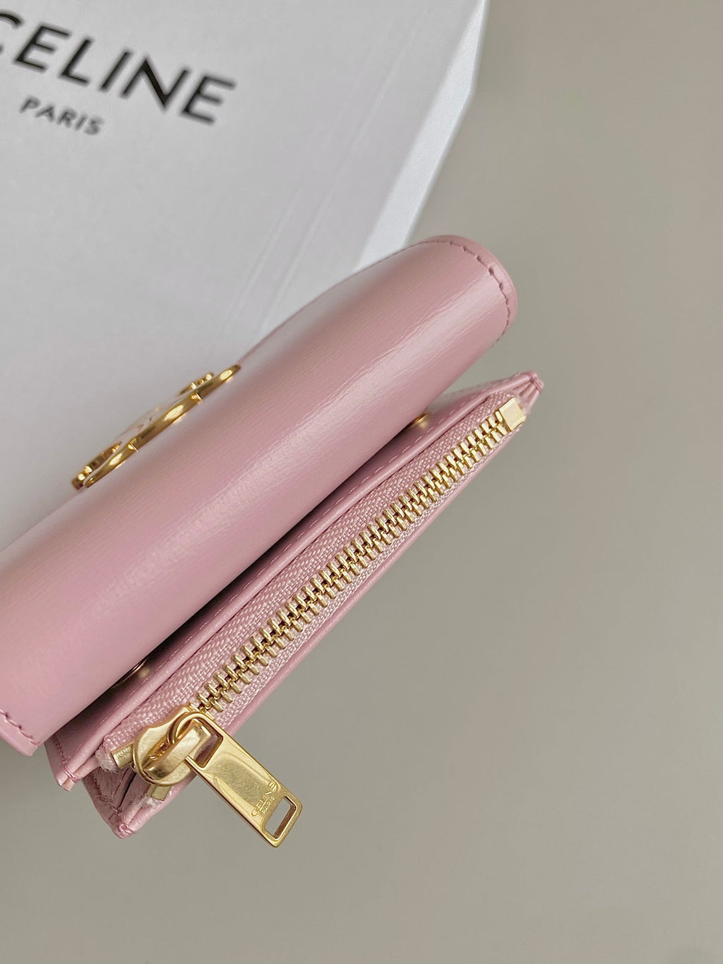 Celine Triomphe 9 Wallet Two-In-One Pink Pastel Calfskin