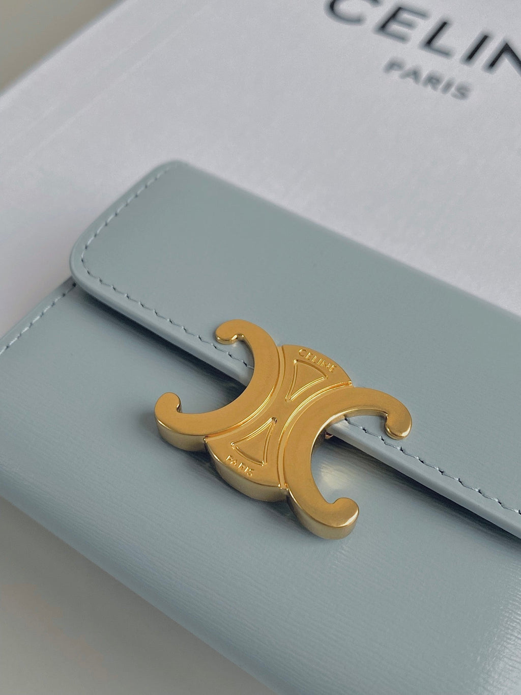 Celine Triomphe 9 Wallet Two-In-One Glacier Blue Calfskin