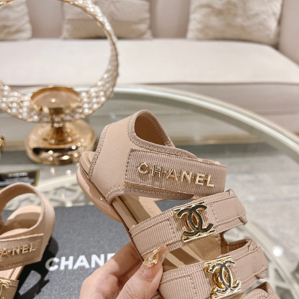 Chanel Double C Xiaoxiang Chain Fabric Head Chunky Sandal Cream Lambskin