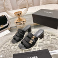 Chanel Double C Xiaoxiang Chain Fabric Head Chunky High Heel Black Lambskin