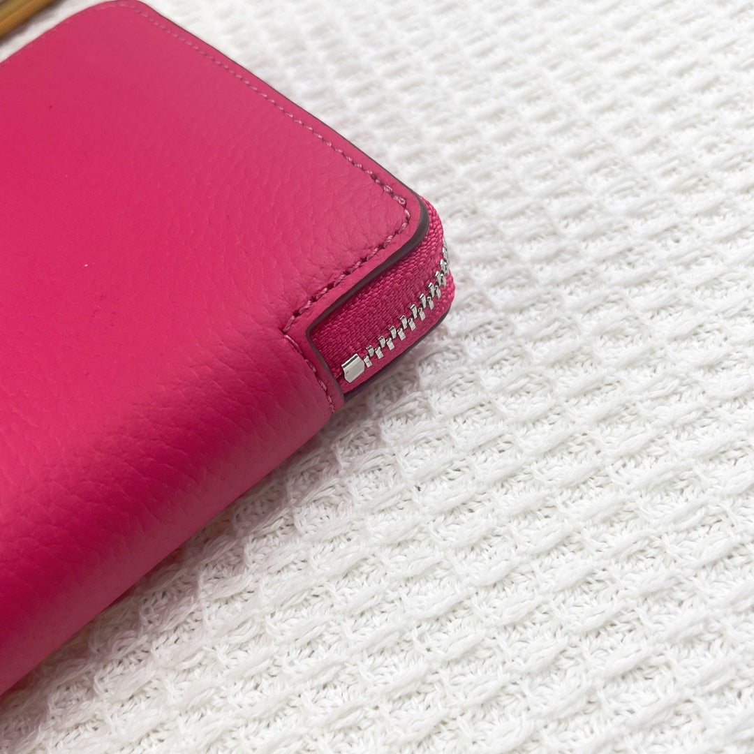 Hermes Silk'In Classic Wallet 20 Red Pink Grained Calfskin