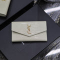 Saint Laurent Uptown Wallet 21 in White Crocodile Pattern Calfskin Gold Logo