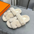 Hermes Chypre Slippers in Bisque Beige Lamb Wool