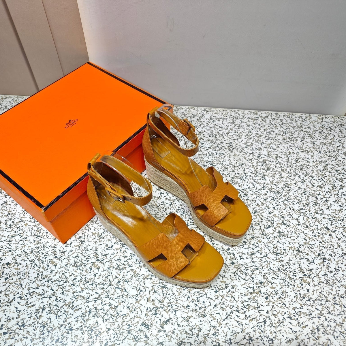 Hermes Elda Espadrille 80 Amber Calfskin