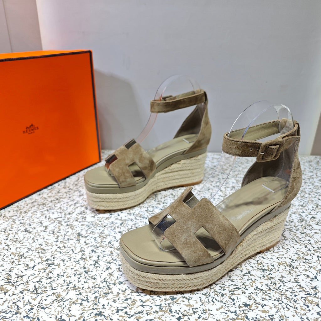 Hermes Elda Espadrille 80 Mocha Brown Suede