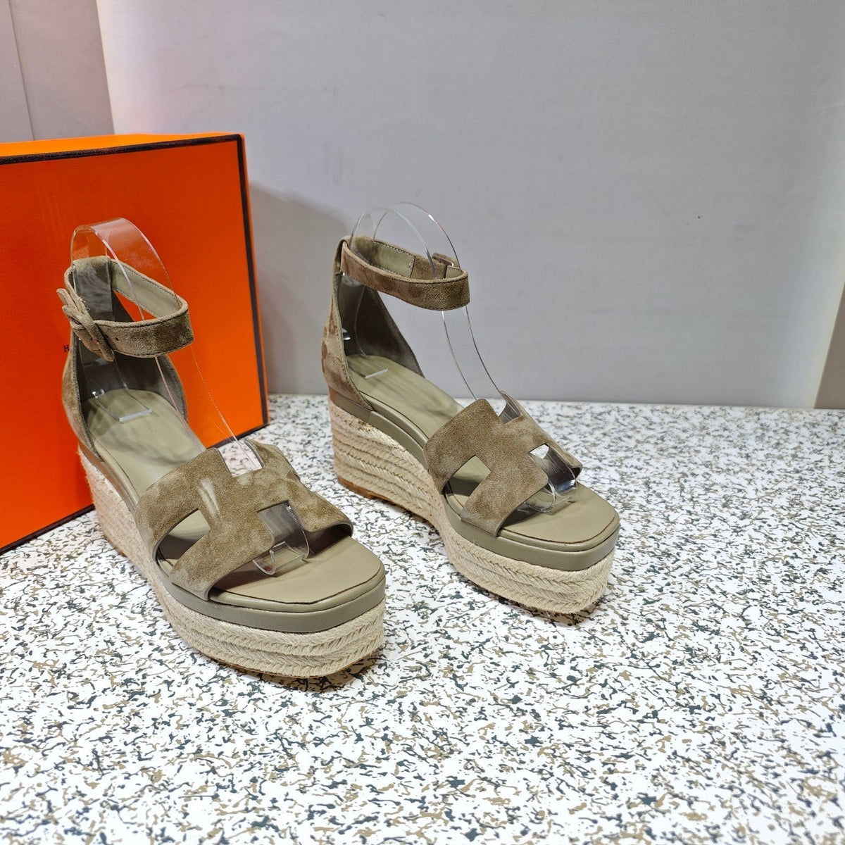 Hermes Elda Espadrille 80 Mocha Brown Suede
