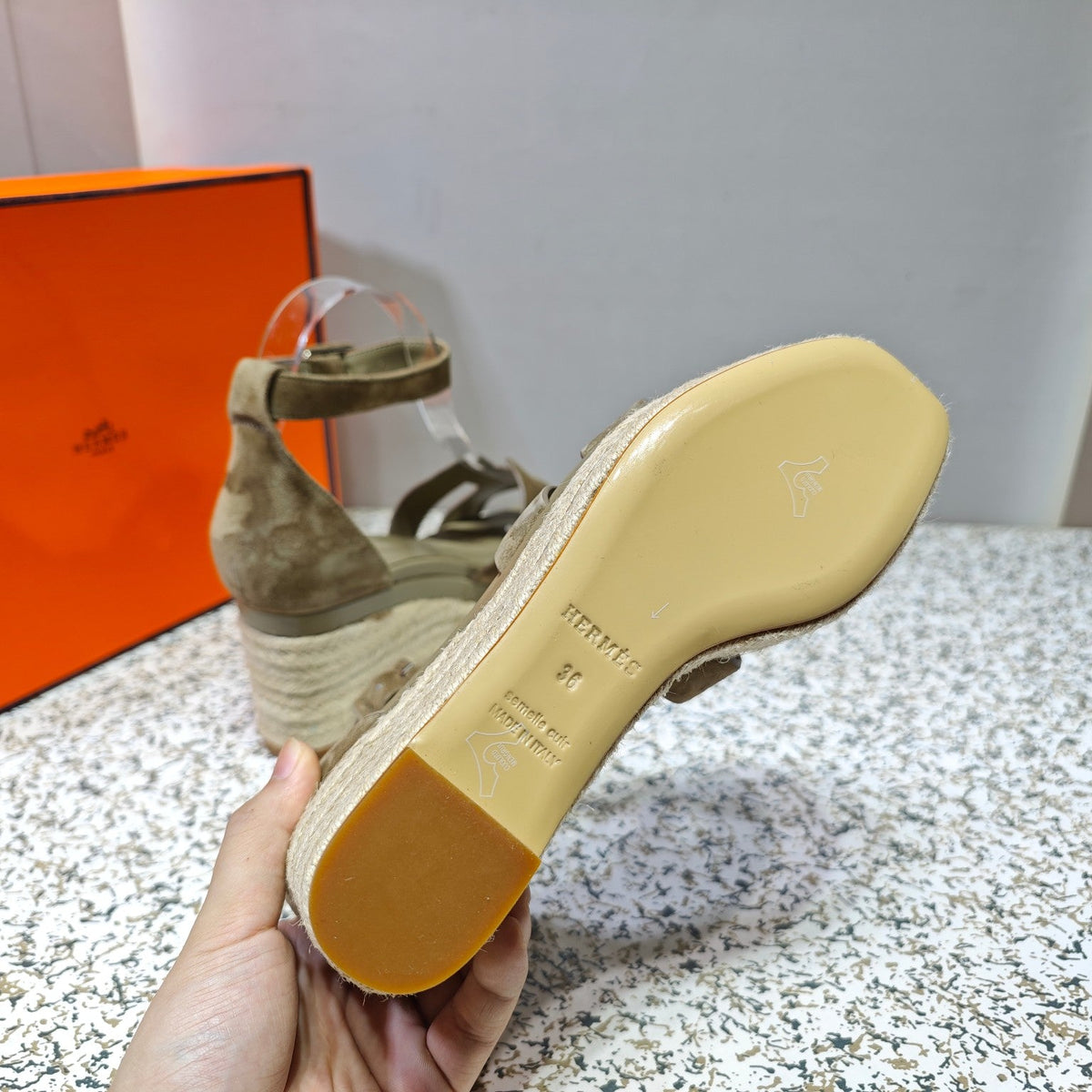 Hermes Elda Espadrille 80 Mocha Brown Suede