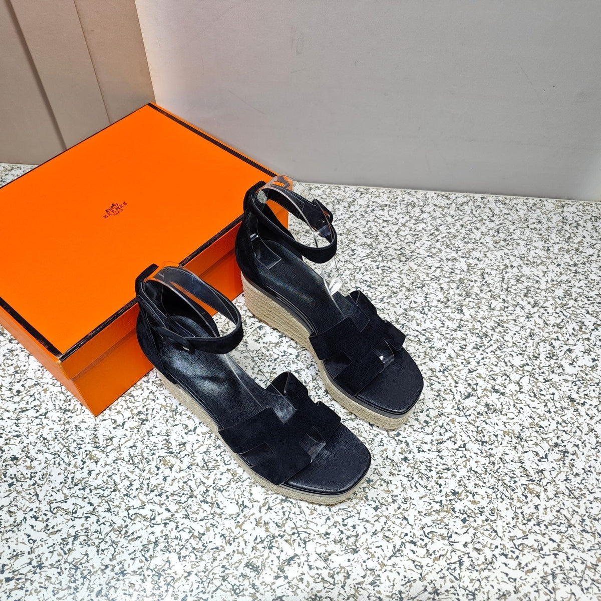 Hermes Elda Espadrille 80 Black Suede