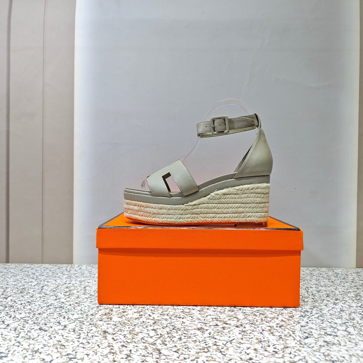 Hermes Elda Espadrille 80 Light Gray Calfskin