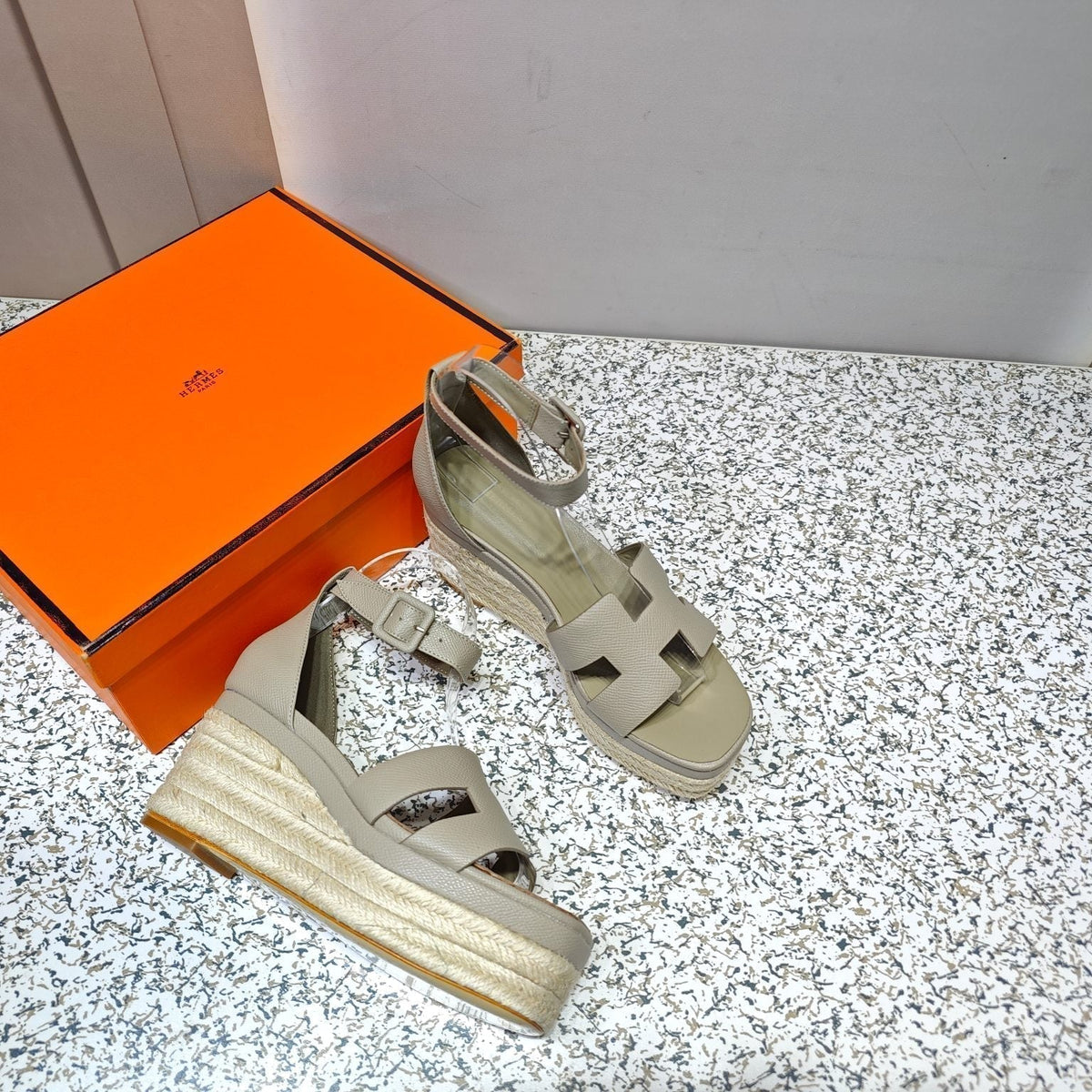 Hermes Elda Espadrille 80 Light Gray Calfskin