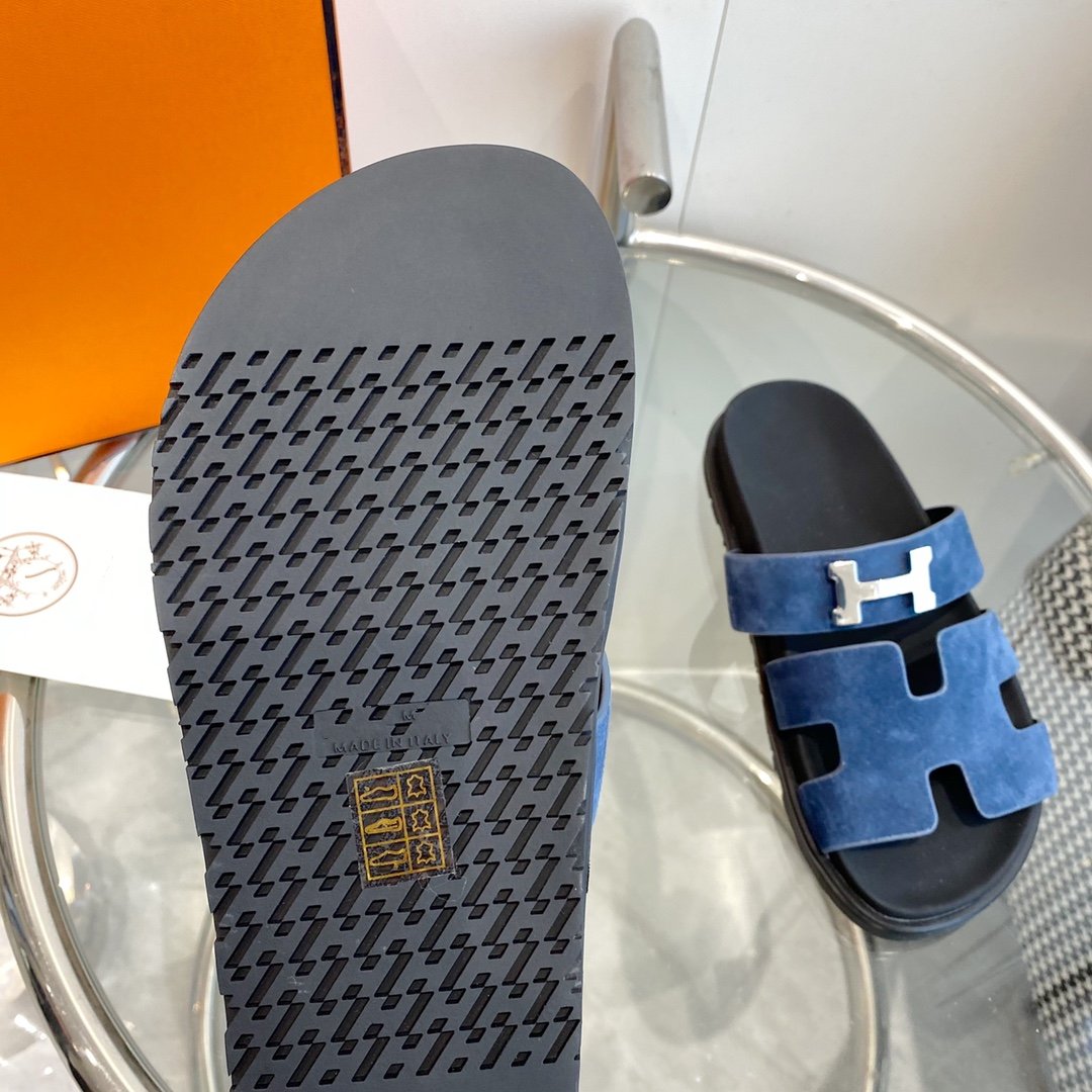 Hermes Chypre Sandal Blue Suede
