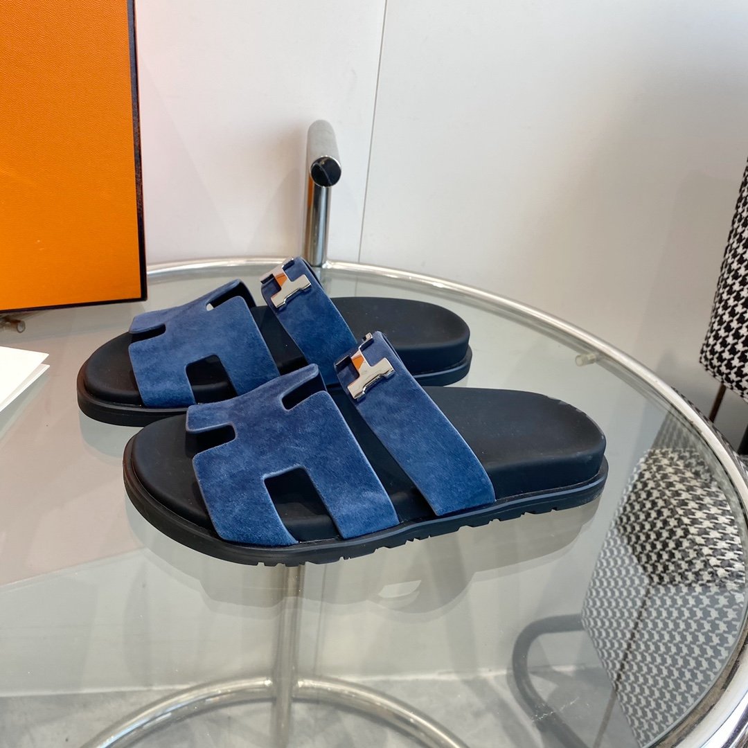 Hermes Chypre Sandal Blue Suede