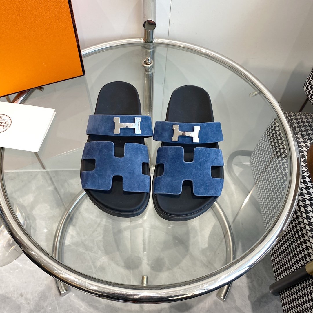 Hermes Chypre Sandal Blue Suede