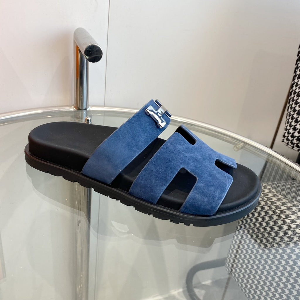 Hermes Chypre Sandal Blue Suede