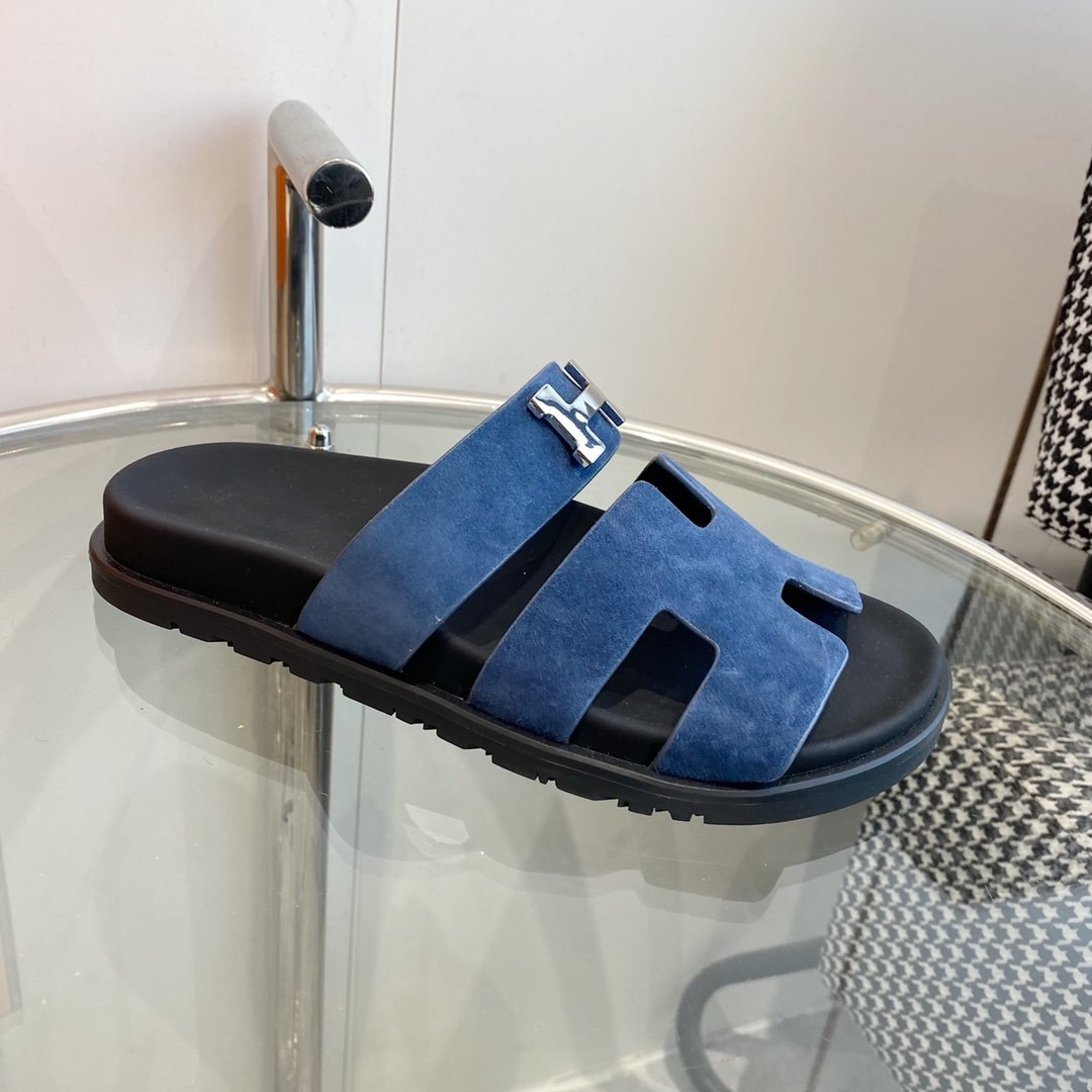 Hermes Chypre Sandal Blue Suede