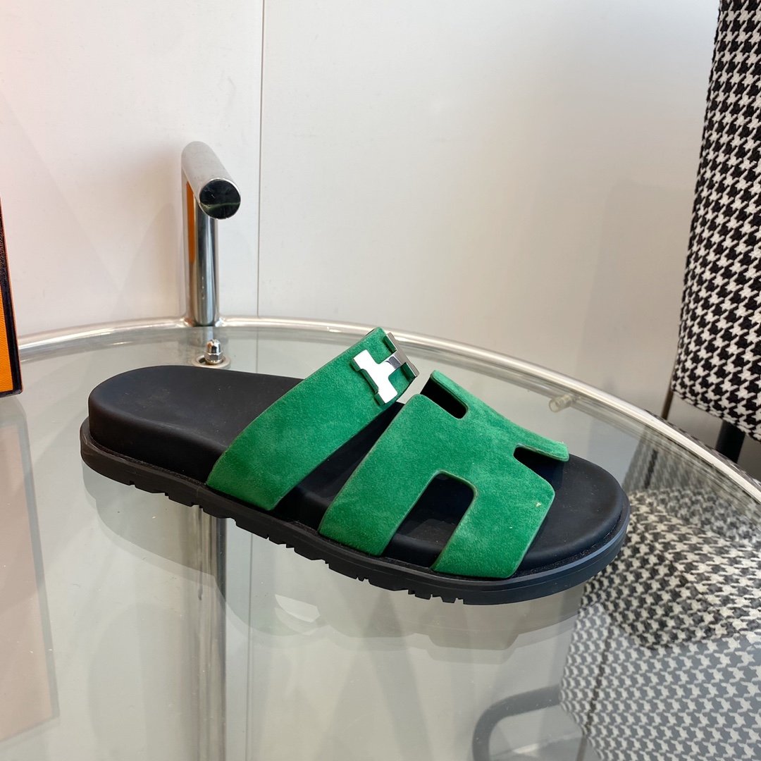 Hermes Chypre Sandal Green Suede