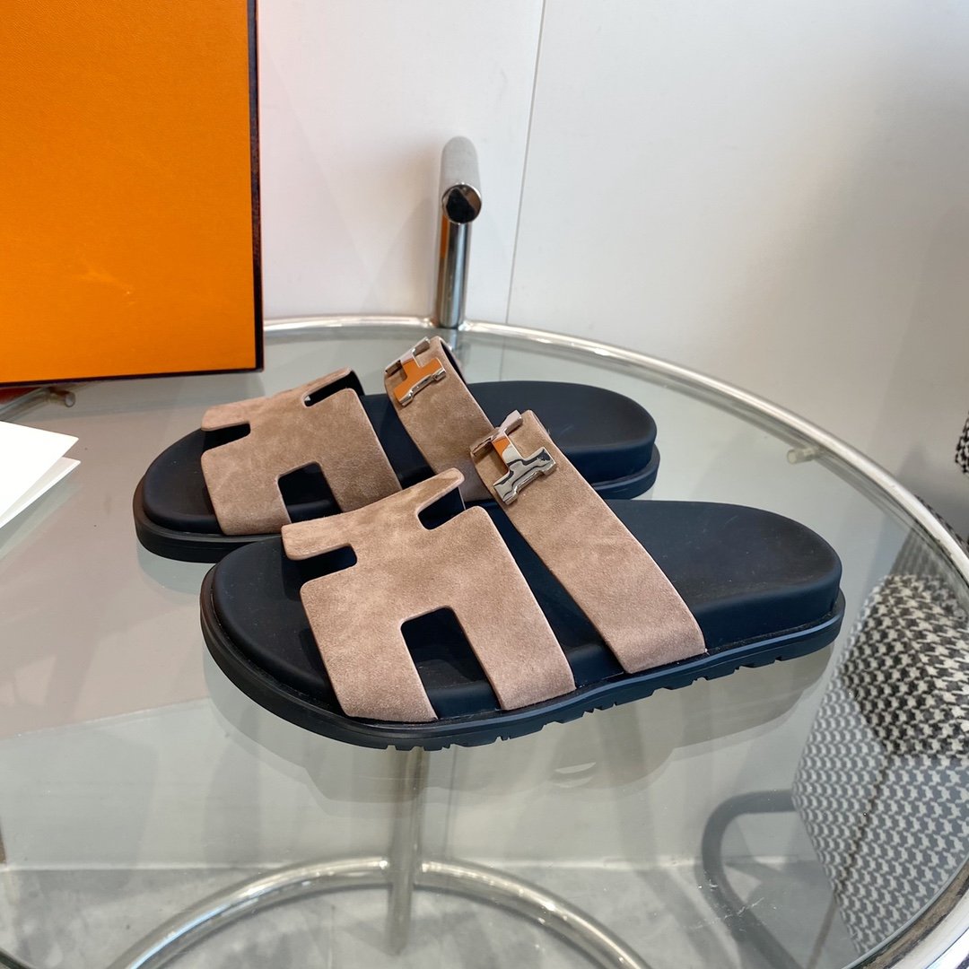 Hermes Chypre Sandal Light Brown Suede