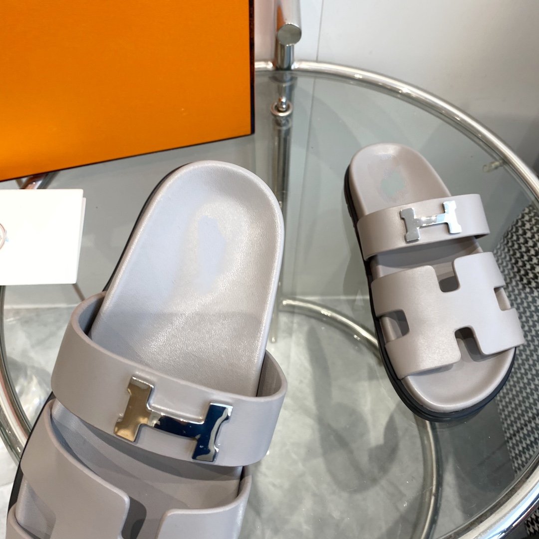 Hermes Chypre Sandal Gray Leather