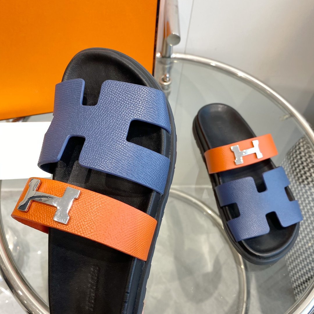Hermes Chypre Sandal Charcoal Blue Leather