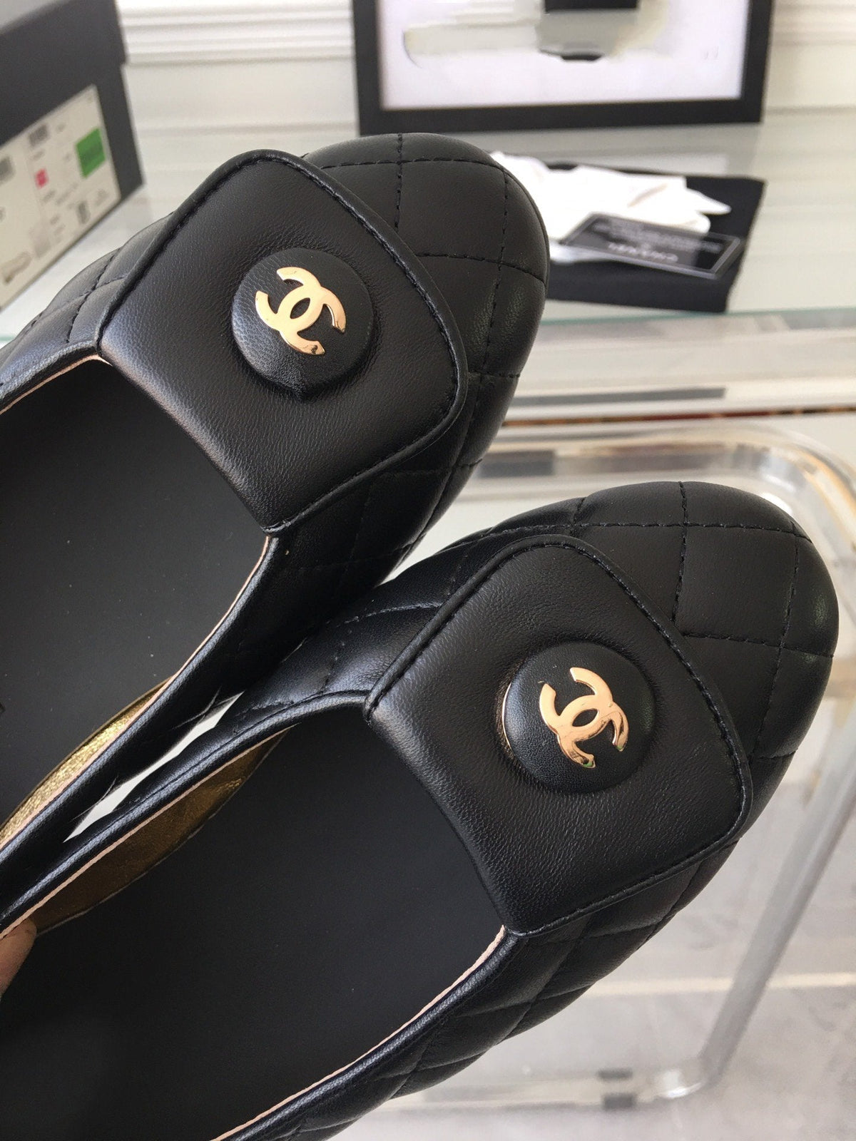 Chanel Ballet Flat Black Quilted Gold Lock