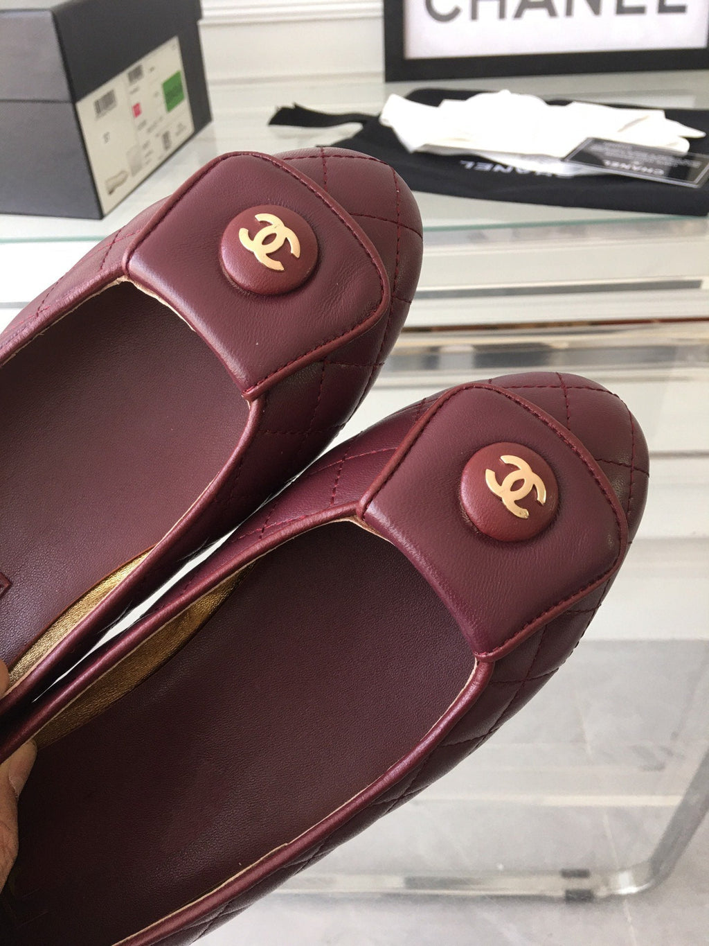 Chanel Ballet Flat Quilted Wine Gold Lock